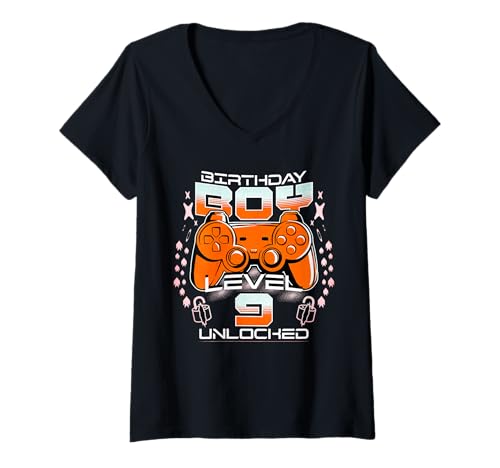 Damen Birthday Boys Gamer-Controller, Level 9, freigeschaltet T-Shirt mit V-Ausschnitt Damen Birthday Boys Gamer-Controller, Level 9, freigeschaltet T-Shirt mit V-Ausschnitt von Awesome Year Level 9 Gamer Tees