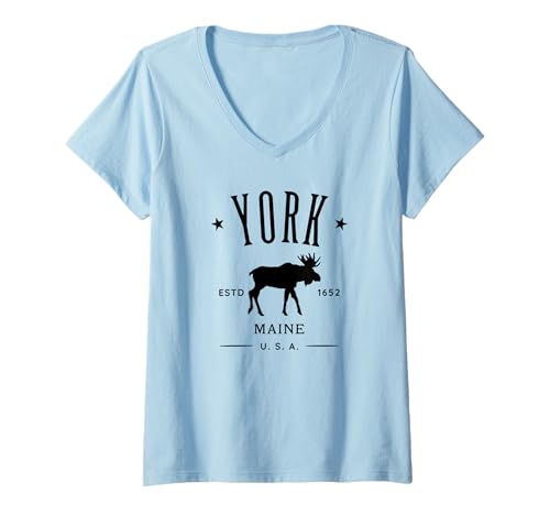 Damen York Maine USA mit Elch Design Souvenir T-Shirt mit V-Ausschnitt Damen York Maine USA mit Elch Design Souvenir T-Shirt mit V-Ausschnitt von Awesome York Maine USA Souvenirs and Designs