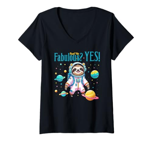 Damen Lustiges Faultier Astronaut Fast No Fabulous Yes Space Adventure T-Shirt mit V-Ausschnitt Damen Lustiges Faultier Astronaut Fast No Fabulous Yes Space Adventure T-Shirt mit V-Ausschnitt von Awesome designs for kids