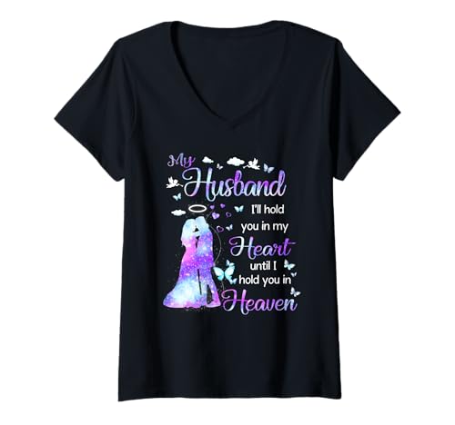 Damen Mein Mann im Himmel T-Shirt mit V-Ausschnitt Damen Mein Mann im Himmel T-Shirt mit V-Ausschnitt von Awesome heaven tees