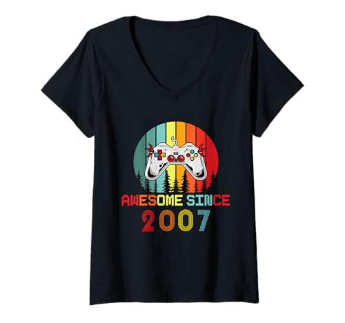 Damen Super seit 2007 Geburtstag 2007 Geboren 2007 T-Shirt mit V-Ausschnitt Damen Super seit 2007 Geburtstag 2007 Geboren 2007 T-Shirt mit V-Ausschnitt von Awesome since 2007