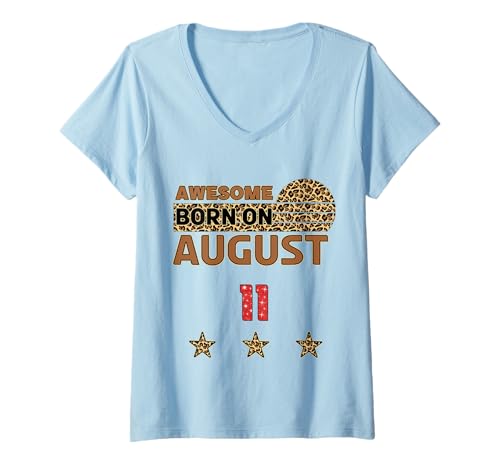 Damen Awesome since 11. August 11th Cool Leopard Print Birthday T-Shirt mit V-Ausschnitt Damen Awesome since 11. August 11th Cool Leopard Print Birthday T-Shirt mit V-Ausschnitt von Awesome since August 11 Leopard Print August
