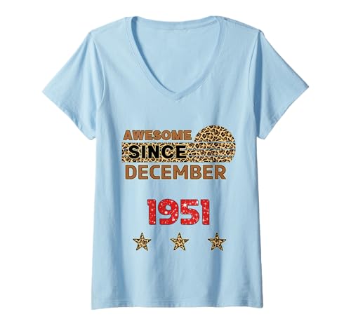 Damen Fantastisch seit Dezember 1951 Leopardenmuster Dezember Geburtstag T-Shirt mit V-Ausschnitt von Awesome since December 1951 Leopard Print Birthday