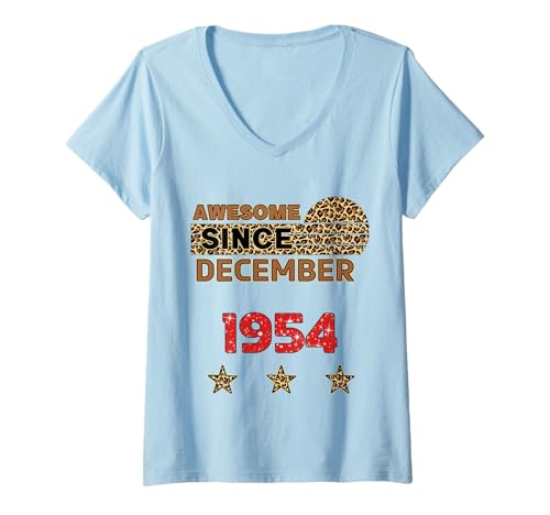 Damen Fantastisch seit Dezember 1954 Leopard Print Dezember Birthday T-Shirt mit V-Ausschnitt Damen Fantastisch seit Dezember 1954 Leopard Print Dezember Birthday T-Shirt mit V-Ausschnitt von Awesome since December 1954 Leopard Print Birthday