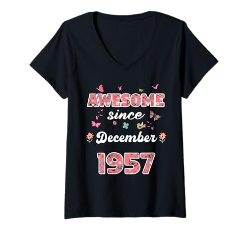 Damen Tolle seit Dezember 1957 Blumen 1957 Dezember Geburtstag T-Shirt mit V-Ausschnitt Damen Tolle seit Dezember 1957 Blumen 1957 Dezember Geburtstag T-Shirt mit V-Ausschnitt von Awesome since December 1957 flowers 1957 December