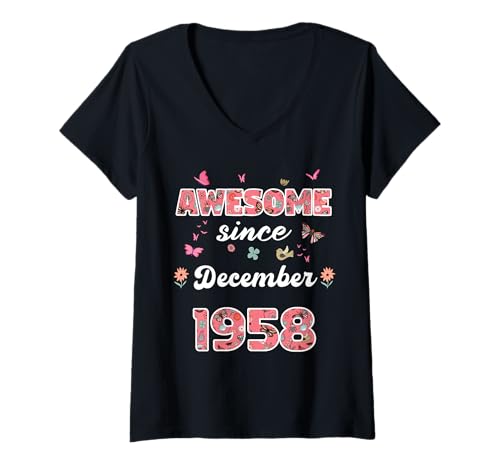 Damen Toll seit Dezember 1958 Blumen 1958 Dezember Geburtstag T-Shirt mit V-Ausschnitt von Awesome since December 1958 flowers 1958 December