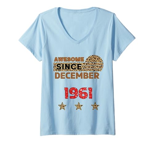 Damen Fantastisch seit Dezember 1961 Leopard Print Dezember Birthday T-Shirt mit V-Ausschnitt von Awesome since December 1961 Leopard Print Birthday