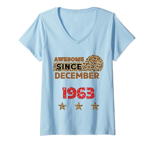Damen Fantastisch seit Dezember 1963, Leopardenmuster, Dezember-Geburtstag T-Shirt mit V-Ausschnitt Damen Fantastisch seit Dezember 1963, Leopardenmuster, Dezember-Geburtstag T-Shirt mit V-Ausschnitt von Awesome since December 1963 Leopard Print Birthday
