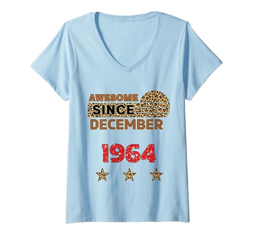 Damen Fantastisch seit Dezember 1964 Leopard Print Dezember Birthday T-Shirt mit V-Ausschnitt Damen Fantastisch seit Dezember 1964 Leopard Print Dezember Birthday T-Shirt mit V-Ausschnitt von Awesome since December 1964 Leopard Print Birthday