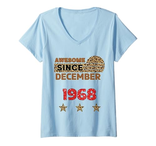 Damen Fantastisch seit Dezember 1968 Leopard Print Dezember Birthday T-Shirt mit V-Ausschnitt Damen Fantastisch seit Dezember 1968 Leopard Print Dezember Birthday T-Shirt mit V-Ausschnitt von Awesome since December 1968 Leopard Print Birthday