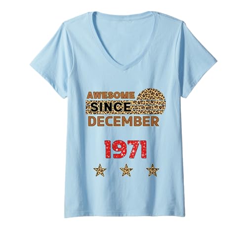 Damen Fantastisch seit Dezember 1971 Leopard Print Dezember Birthday T-Shirt mit V-Ausschnitt Damen Fantastisch seit Dezember 1971 Leopard Print Dezember Birthday T-Shirt mit V-Ausschnitt von Awesome since December 1971 Leopard Print Birthday