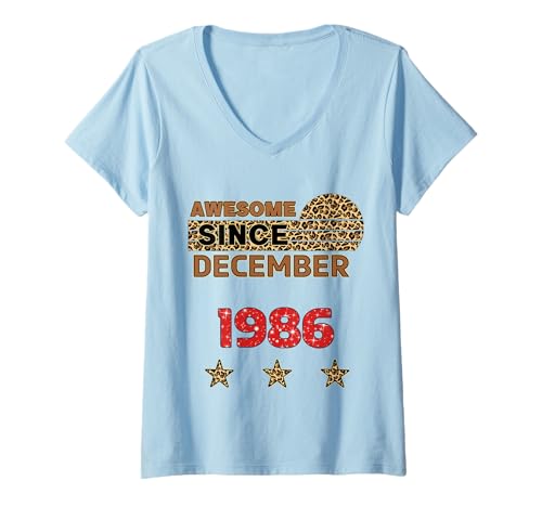 Damen Fantastisch seit Dezember 1986 Leopard Print Dezember Birthday T-Shirt mit V-Ausschnitt Damen Fantastisch seit Dezember 1986 Leopard Print Dezember Birthday T-Shirt mit V-Ausschnitt von Awesome since December 1986 Leopard Print Birthday