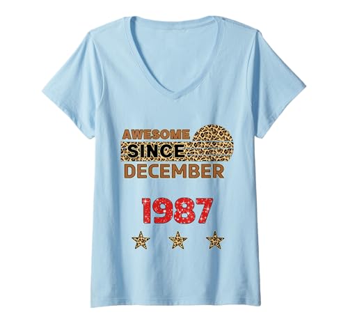 Damen Fantastisch seit Dezember 1987 Leopard Print Dezember Birthday T-Shirt mit V-Ausschnitt Damen Fantastisch seit Dezember 1987 Leopard Print Dezember Birthday T-Shirt mit V-Ausschnitt von Awesome since December 1987 Leopard Print Birthday