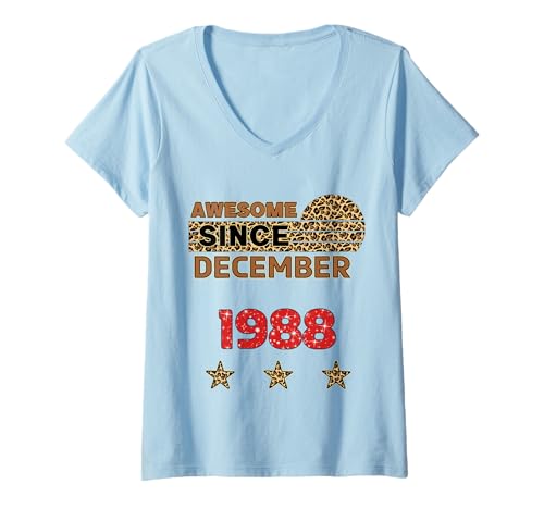 Damen Fantastisch seit Dezember 1988 Leopard Print Dezember Birthday T-Shirt mit V-Ausschnitt Damen Fantastisch seit Dezember 1988 Leopard Print Dezember Birthday T-Shirt mit V-Ausschnitt von Awesome since December 1988 Leopard Print Birthday