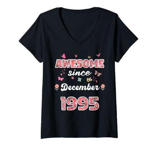 Damen Tolle seit Dezember 1995 Blumen 1995 Dezember Geburtstag T-Shirt mit V-Ausschnitt Damen Tolle seit Dezember 1995 Blumen 1995 Dezember Geburtstag T-Shirt mit V-Ausschnitt von Awesome since December 1995 flowers 1995 December
