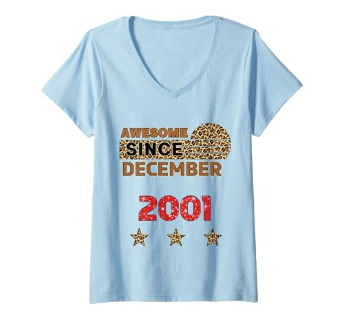Damen Toll seit Dezember 2001 Leopardenmuster Dezember Geburtstag T-Shirt mit V-Ausschnitt Damen Toll seit Dezember 2001 Leopardenmuster Dezember Geburtstag T-Shirt mit V-Ausschnitt von Awesome since December 2001 Leopard Print Birthday