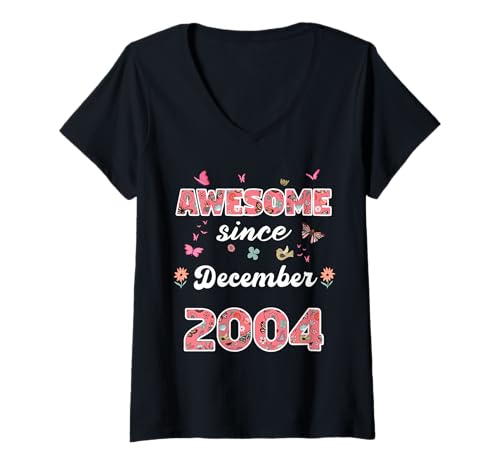Damen Toll seit Dezember 2004 Blumen 2004 Dezember Geburtstag T-Shirt mit V-Ausschnitt Damen Toll seit Dezember 2004 Blumen 2004 Dezember Geburtstag T-Shirt mit V-Ausschnitt von Awesome since December 2004 flowers 2004 December
