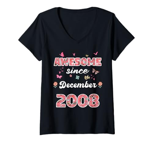 Damen Tolle seit Dezember 2008 Blumen 2008 Dezember Geburtstag T-Shirt mit V-Ausschnitt Damen Tolle seit Dezember 2008 Blumen 2008 Dezember Geburtstag T-Shirt mit V-Ausschnitt von Awesome since December 2008 flowers 2008 December