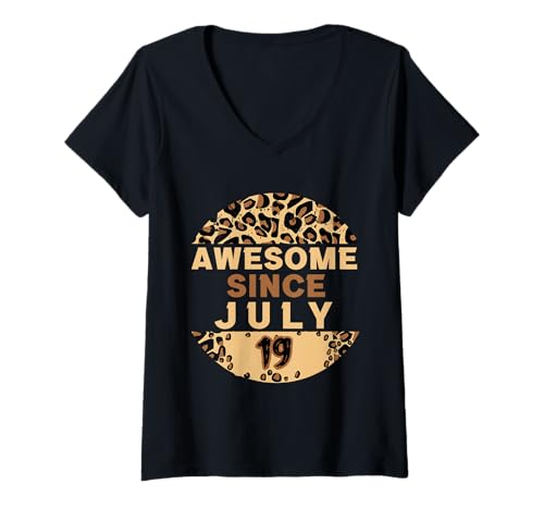 Damen Awesome since Juli 19th Leopard Birthday Juli 19 T-Shirt mit V-Ausschnitt von Awesome since July 19th Leopard July 19