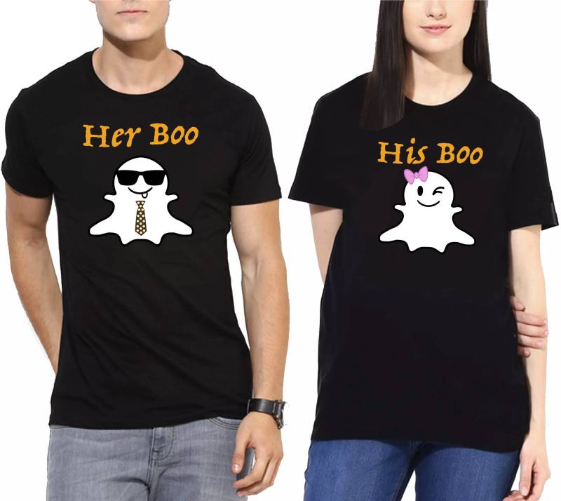 Seine Boo Ihr Gruselig Geist Süße Halloween Paar Passende Liebhaber T-Shirts von AwesomeTeeDesigns