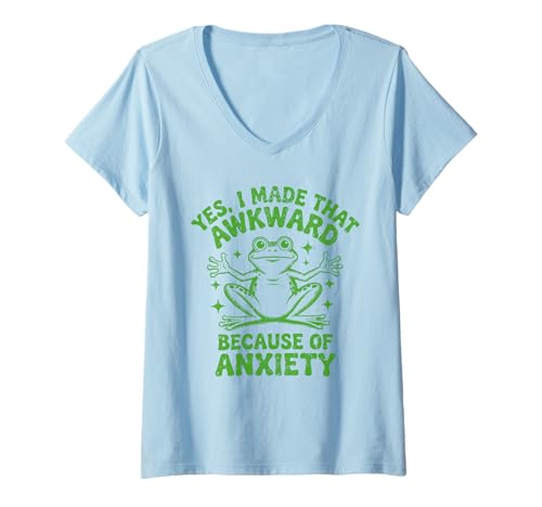 Damen Ja, ich Habe es wegen Anxiety Frog peinlich gemacht T-Shirt mit V-Ausschnitt Damen Ja, ich Habe es wegen Anxiety Frog peinlich gemacht T-Shirt mit V-Ausschnitt von AwkFrog