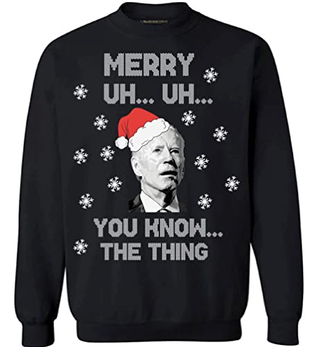 Joe Biden Crewneck 2021 – Ugly Christmas Herren Damen Pullover – Merry Uh The Thing You Know Xmas Holiday President Geschenk, schwarz, Large von Awkward Styles