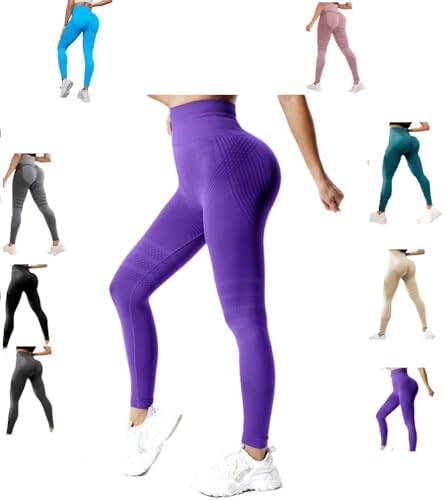 Cellulu Anti-Cellulite Cellular Leggings Damen, Elegante Bequeme High Waist Leggings 3D Original Kompressionshose Scrunch-Po Effekt Bauchkontrolle Yoga-Hose (Dunkelviolett,L) von Awlve