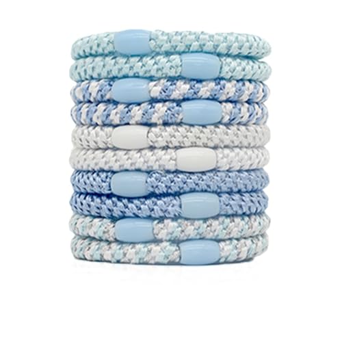 Kknekki Haargummi Original Damen Hair Ties, 10 Stück Modische, Cotton Bands Soft Woven Haarklammer Zopfgummis Schlichte Geflochtene Haarbänder für Geeignet für Dickes Haar (Blaue Mischung) von Awlve