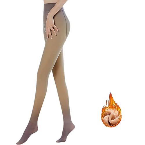 Awoeorsty Thermostrumpfhosen Für Damen,Frauen Thermo Strumpfhosen Winter Hautfarbe Fleece Lined Translucent Leggings Tights Besonders Warm Stretchgewebe GefäLschte Pantyhose(Braun/Dick-220g(5~15℃)) von Awoeorsty