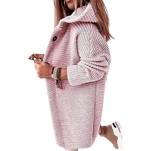 Awoyep Cardigan Damen Lang Strickmantel Strickjacke Sweater Elegant mit Kapuze Langarm Sweatshirt Langen Mantel Jacke Tops Outwear Casual Offen Pulllover Damen Herbst Winter Outing (Color : Pink, SI von Awoyep