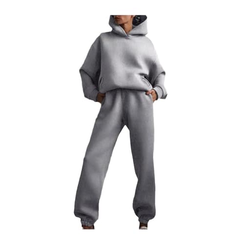 Awoyep Damen Sportanzug Einfarbig Outfit Oversized Hoodie Pullover Sweatshirt und Jogginghose Freizeitanzug Damen Jogger Tracksuit Damen Streatwear Trainingsanzüge für Damen (Color : Light gray, Siz von Awoyep