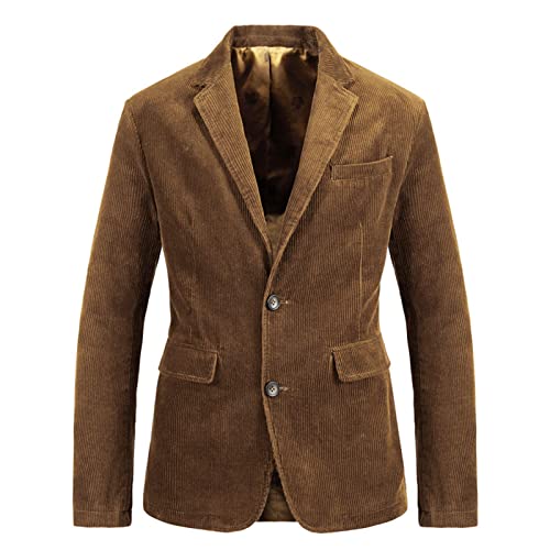 Awoyep Herren Cord Sakko, Herren Sakko Blazer Lange Ärmel Revers Cord Blazer Slim Fit Modern Anzug Jacke Einreihig Einfarbig Casual Blazer Mantel für Business Hochzeit Freizeit (Color : Brown, Size von Awoyep