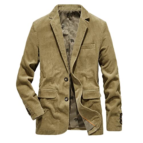 Awoyep Herren Cord Sakko, Herren Sakko Blazer Lange Ärmel Revers Cord Blazer Slim Fit Modern Anzug Jacke Einreihig Einfarbig Casual Blazer Mantel für Business Hochzeit Freizeit (Color : Khaki, Size von Awoyep