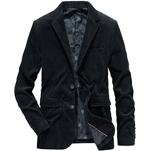 Awoyep Herren Cord Sakko, Herren Sakko Blazer Lange Ärmel Revers Cord Blazer Slim Fit Modern Anzug Jacke Einreihig Einfarbig Casual Blazer Mantel für Business Hochzeit Freizeit (Color : Schwarz, Siz von Awoyep