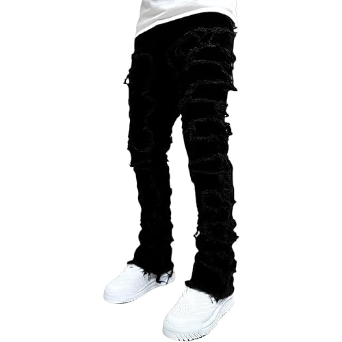 Awoyep Herren Destroyed Stretch Jeans Slim Fit Jeans Skinny Hip Hop Denim Hose mit Löchern für Männer Zerrissene Jeans Schwarze Vintage Freizeithose (Color : Schwarz, Size : M) von Awoyep
