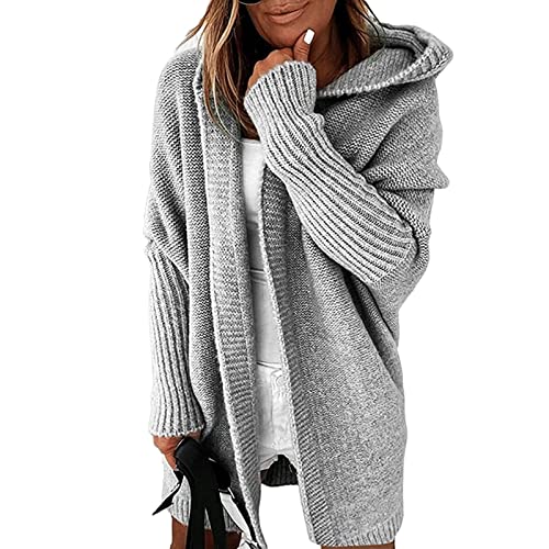 Awoyep Strickjacke Damen Grobstrick-Cardigan Lang Winter Grobstrickjacke Strickmantel mit Kapuze Strickcardigan Offener Strickjacken-Longstrickjacke GroßE GrößEn ÜBergangsjacke Wintermäntel (Color : von Awoyep