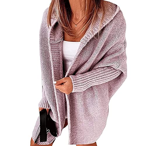 Awoyep Strickjacke Damen Grobstrick-Cardigan Lang Winter Grobstrickjacke Strickmantel mit Kapuze Strickcardigan Offener Strickjacken-Longstrickjacke GroßE GrößEn ÜBergangsjacke Wintermäntel (Color : von Awoyep