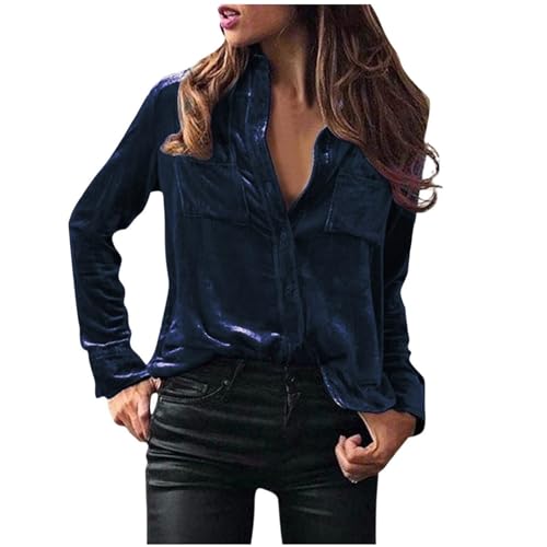 Angebote Damen Samt Oberteil Damen Elegant Shirt Einfarbig Vintage Hemd Modische Bequem Bluse Party Corduroy Damenbluse Lang Casual Cordhemd mit Knöpfen Langarmshirt Slim Fit Top von Awrvia