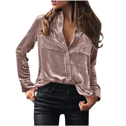 Angebote Tages blitzangebot Samt Oberteil Damen Elegant Shirt Einfarbig Vintage Hemd Modische Bequem Bluse Party Corduroy Damenbluse Lang Cordhemd mit Knöpfen Langarmshirt Slim Fit Top von Awrvia