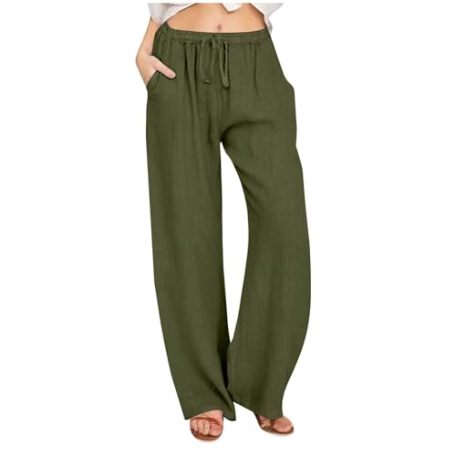 Awrvia Arbeitshose Damen Stretch Bequeme Leinenhose Elegant Einfarbig Sommerhose Leichter Vintage Freizeithose Lockere Schlanke Sporthosen Leinen Baumwolle Strandhose Yoga von Awrvia