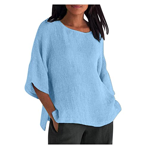 Awrvia Angebote des Tages Heute Bluse Damen Oversize Leinenbluse Sommer Hemdbluse Leinen Elegant Weiß Longbluse Bügelfrei Casual Blusenshirt Kurzärmeliges Rundhals Damenblusen Schwarz von Awrvia