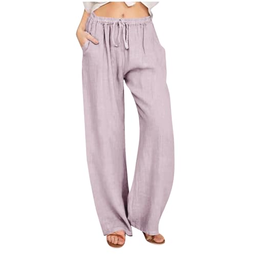 Awrvia Angebote des Tages Heute Damen Arbeitshose Damen Stretch Bequeme Leinenhose Elegant Einfarbig Sommerhose Leichter Vintage Freizeithose Lockere Sporthosen Leinen Baumwolle Strandhose von Awrvia