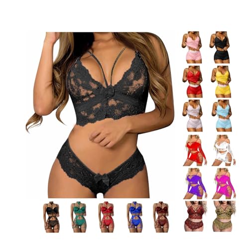 Awrvia Angebote des Tages Heute Dessous Damen Sexy Unterwäsche Push Up Spitzen-BH und Höschen Verstellbar Riemen 2-teiliges Set Erotisch Tüll Transparent Lingerie Hohe Taille Zweiteiliges von Awrvia