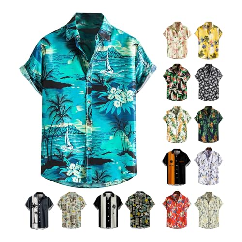 Awrvia Angebote des Tages Heute Hemd Herren Funky Sommerhemd Button Down Stretch Hawaiihemd Regular Vintage Sportshirt Bequeme Blumen Strandshirt Hawaii Casual Laufshirt Bequeme Outdoorshirt von Awrvia