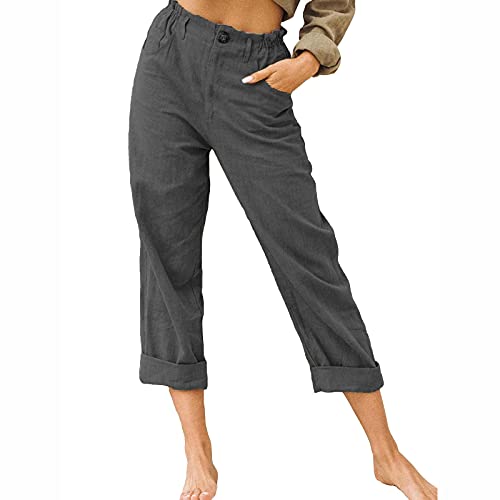 Awrvia Angebote des Tages Heute Leinenhose Damen Sommer 3/4 Sommerhose Leicht Caprihose Stretch Straight Leg Freizeithose High Waist Leinen Stoffhose Casual Baumwolle Leinen Strandhose Einfarbig von Awrvia