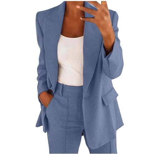 Awrvia Zweiteiliger Damen Anzug Set Revers Büro Hosenanzug Formal Blazer Langarm Freizeitanzug Anzugjacke 2-teilig Anzug Slim Fit Sportanzug Einfarbig Lounge Set Sommer von Awrvia