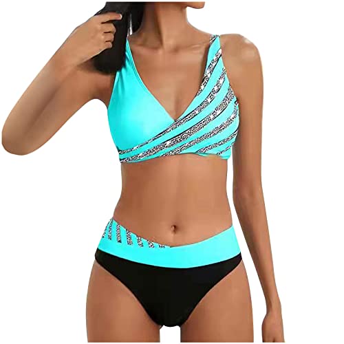 Awrvia Badeanzug Damen Bikini Set Sexy Elegant Bademoden Oberteile Und Badeshorts V Ausschnitt überkreuztes Blumenmuster Zweiteilig Große Größe Tankinis Elastisch Strandbikini Push Up Swimwears von Awrvia