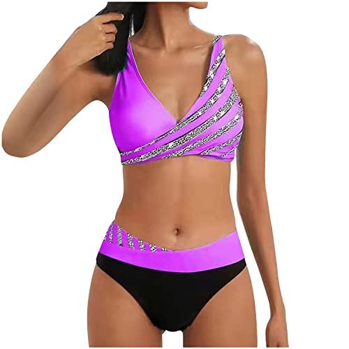 Awrvia Badeanzug Damen Bikini Set Sexy Elegant Bademoden Oberteile Und Badeshorts V Ausschnitt überkreuztes Blumenmuster Zweiteilig Große Größe Tankinis Elastisch Strandbikini Push Up Swimwears von Awrvia