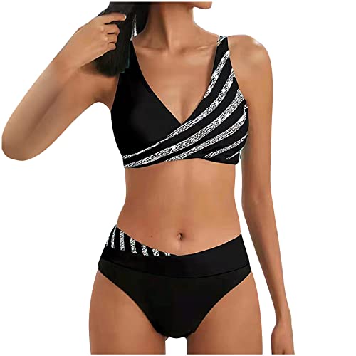 Awrvia Badeanzug Damen Bikini Set Sexy Elegant Bademoden Oberteile Und Badeshorts V Ausschnitt überkreuztes Blumenmuster Zweiteilig Große Größe Tankinis Elastisch Strandbikini Push Up Swimwears von Awrvia