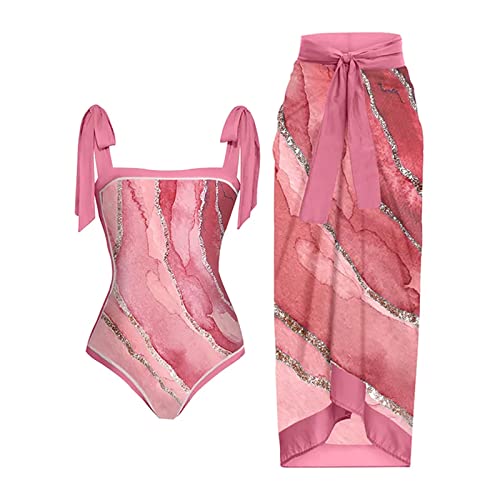 Awrvia Badeanzug Damen Sport Zweiteilig V Ausschnitt Badekleid Elegant Blumen Gedruckt Schwimmrock Set Sexy Mode Badeanzugkleid Sport Langer Schwimmanzug Vintage Monokini Schlanke Strandmode von Awrvia